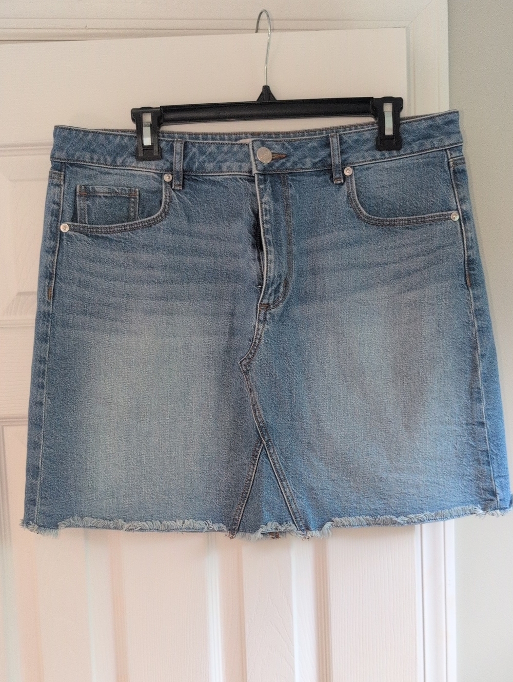 LOFT Light Blue Denim Mini Skirt with Frayed Hem